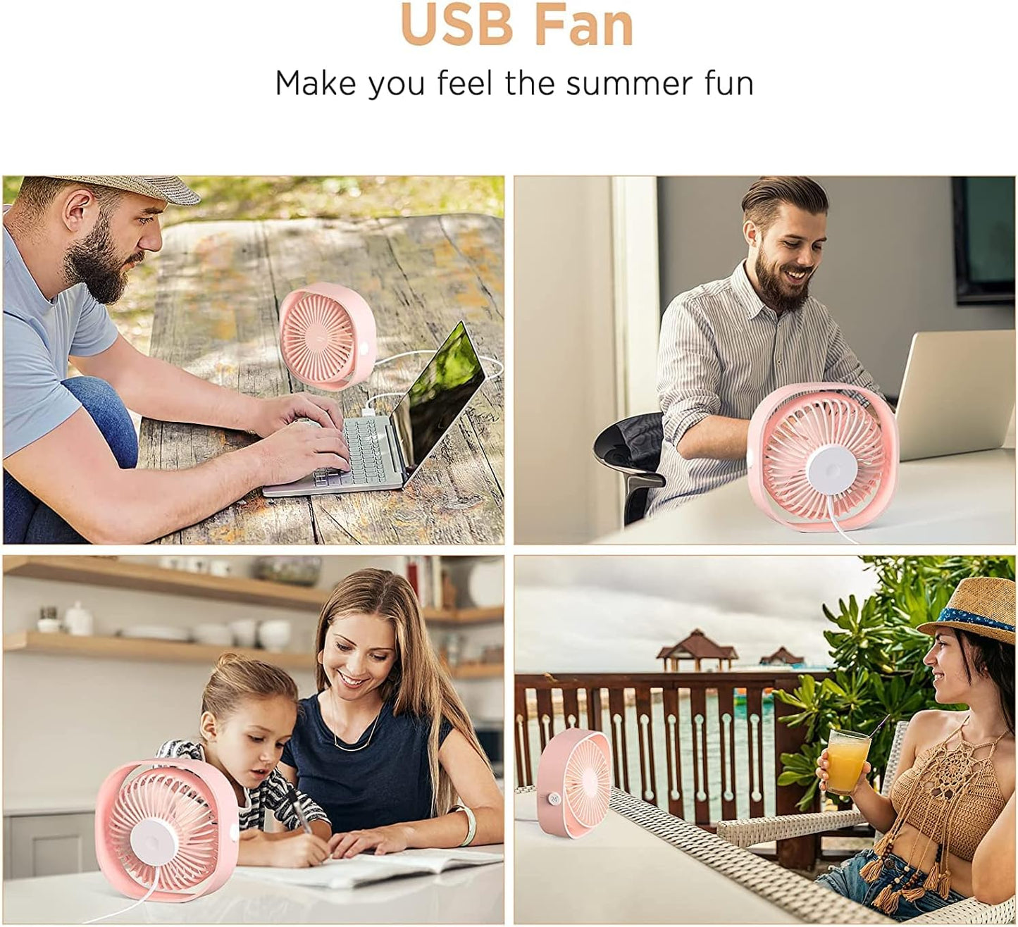 Portable USB Desk Fan - 360° Rotatable, 3 Speed Personal Fan for Home, Office, Dorm & Travel - Ideal for Sleeping & Cruise Use (No Battery)