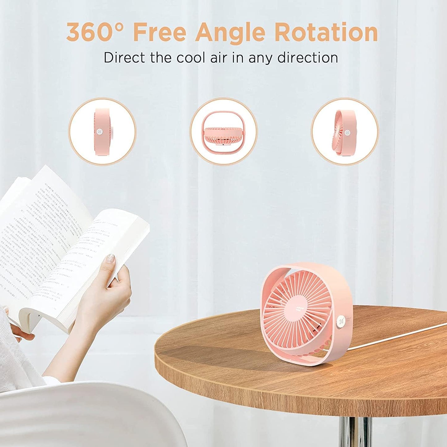 Portable USB Desk Fan - 360° Rotatable, 3 Speed Personal Fan for Home, Office, Dorm & Travel - Ideal for Sleeping & Cruise Use (No Battery)